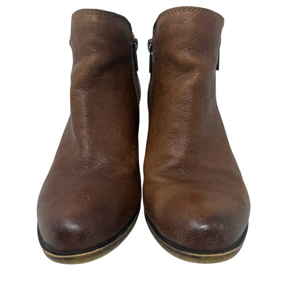 Lucky Brand Basel Bootie Women’s 8 Brown Leather Ankle Boots Zip Block Heel - Picture 7 of 12